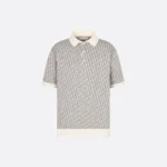Polo CD Oblique Jacquard de coton blanc, bleu et marron