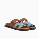 Chypre leather plum natural sandal - blue & camel