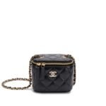 Chanel Black Quilted Lambskin Mini Vanity with Chain Gold