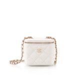 Chanel White Mini Vanity with Chain Gold