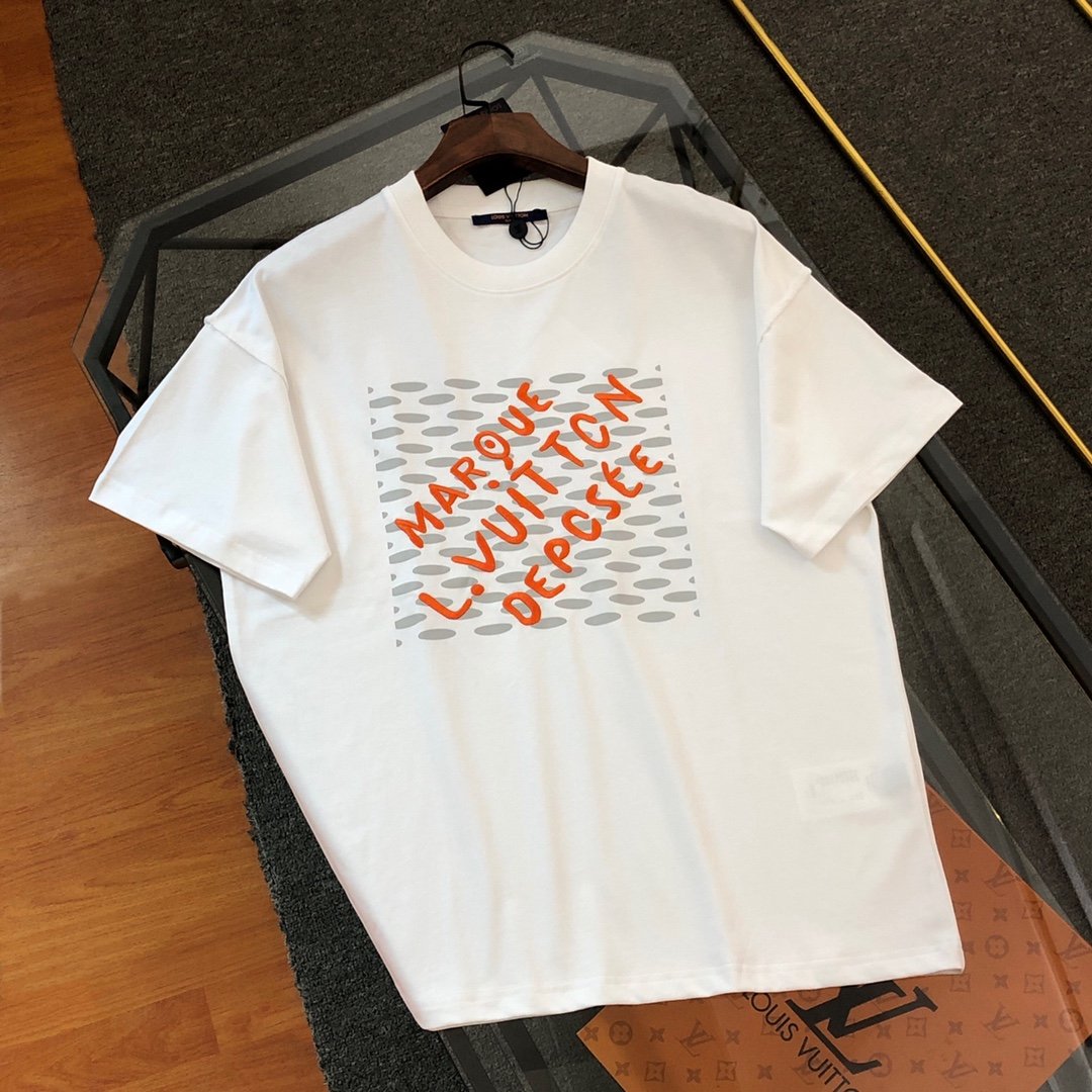 T-shirt LV White embroidered orange details T-shirt LV White embroidered orange details